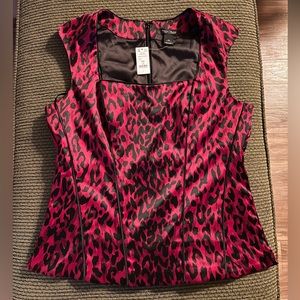 White House Black Market Red Leopard top- size 14 NWT